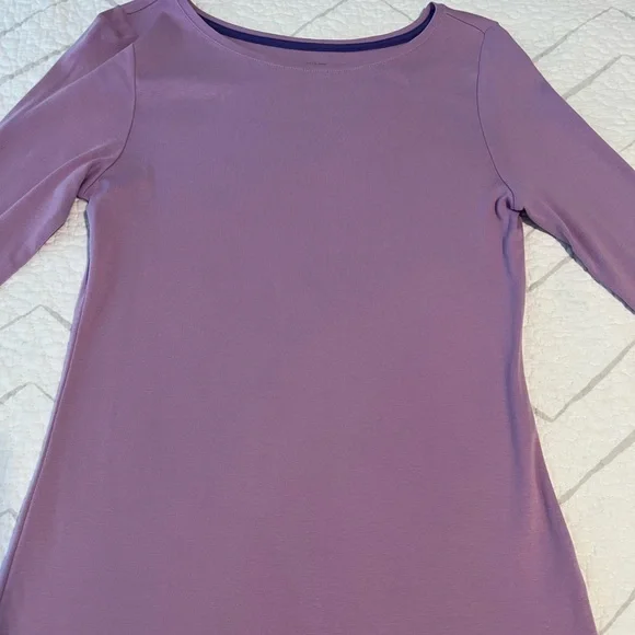 Talbots 100% Pima cotton,3/4 Sleeve Bateau Neck Tee, Small,Lavender, Like new. - Picture 3 of 5
